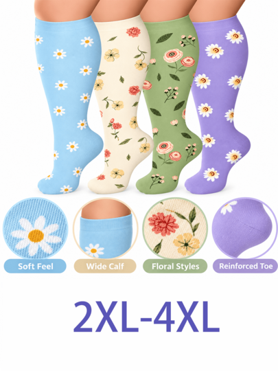4 Pairs Plus Size Compression Socks,Knee-High Compression Socks,Unisex,Breathable And Highly Elastic Calf Socks For Sports Such As Running And Cycling