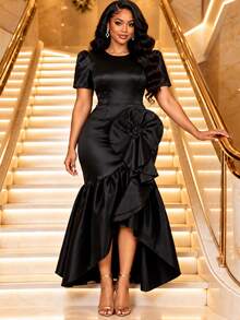 AOMEI Women's Black 3D Large Flower Fitted Mermaid Evening Dress, Suitable For Formal Dinner Parties - Black - View 1