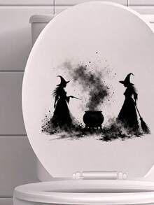 1pc Witch And Cauldron Pattern Toilet Sticker, Water Tank Sticker, Bathroom Decor, Funny Toilet Sticker, Wall Decor, Home Decor, Enhance Your Home's Overall Aesthetic, Suitable For Halloween - one-size - View 4