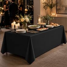 137*274 Cm Disposable Solid Color Minimalist PEVA Tablecloth For Birthday Party, Wedding, Holiday Gathering, Rectangular Dining Table Decoration - Black - View 5