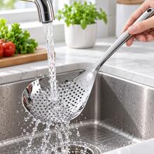 2pcs Stainless Steel Slotted Spoon Set, Large & Small Long Handle Skimmer Spoons With Hanging Holes, Kitchen Strainers For Noodles, Dumplings & Frying - Multicolor - View 6