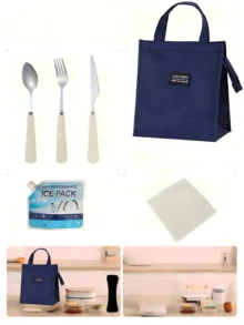 Cold&Heat Preserving Fully Sealed Large-Volume Durable Anti-Scratch Smudge-Resistant Oil-Proof Water-Repellent Damp-Isolating Leak-Proof Odor-Blocking Padded Grip Reusable Multi-Compartment All-Purpose Lunch Bag For Office Travel Picnic Holiday Gift - Navy Blue - View 10