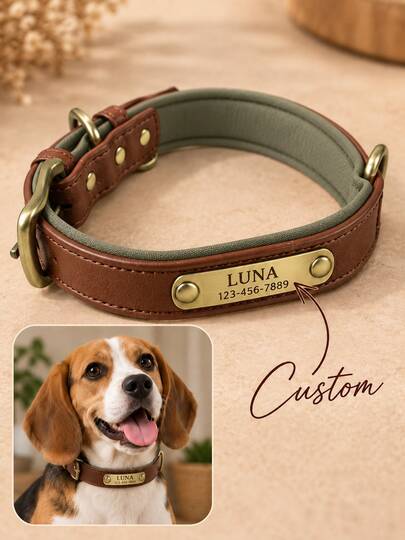Personalized PU Leather Dog Collar, Customizable ID Tag, Soft Thickened Pet Collar, Suitable For Small And Medium Dogs, Reflective Design For Night Walks, Adjustable Pet Accessory, Personalized Pet ID Collar, Vibrant Colors, Beautiful