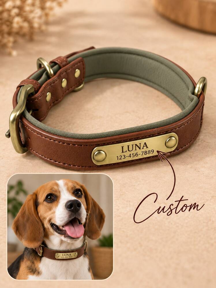 Personalized PU Leather Dog Collar, Ideal Gift For Pets, Family, Friends And Pet Lovers, Pet Collar, Christmas Gift, Dog Mom Gift - Red - View 10