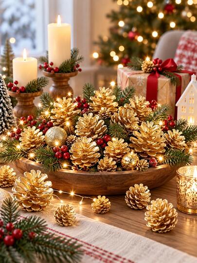 15/30 piezas de piñas doradas, decoración de piñas artificiales doradas realistas, piñas de árbol de Navidad realistas, adecuadas para manualidades DIY, coronas navideñas, decoración del hogar y fiestas