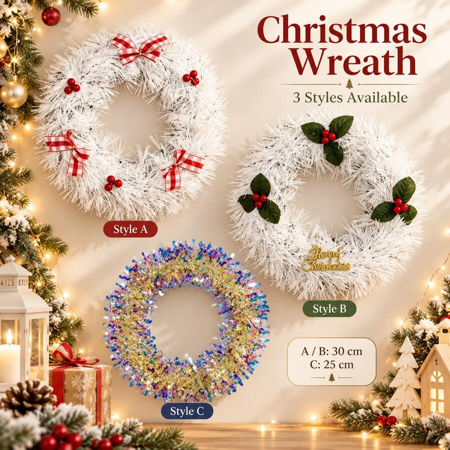 Christmas Wreath Hanging Decoration, Holiday Door Wall Window Ornament, Festive Home Decor 3 Styles - View 1