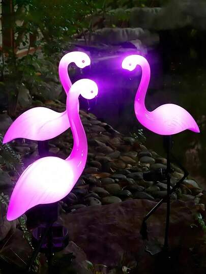 Solar Flamingo Stake Lights, Outdoor Waterproof Pink LED Garden Lawn Lamp, Auto On/Off Solar Powered Landscape Light, Ground Plug Decor Light For Yard Patio Pond Pathway Backyard, Party Holiday Wedding Decoration Gift