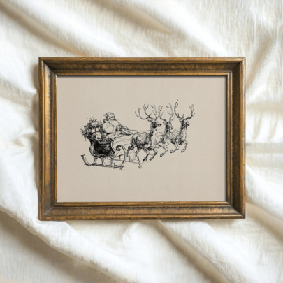1 buah Poster Seni Dinding Vintage, Gambar Kereta Luncur Santa Claus: Sketsa Rusa Natal, Poster Kanvas Natal Retro, Dekorasi Natal, Hadiah Natal, Dekorasi Liburan, Dekorasi Ruangan, Dekorasi Rumah, Dekorasi Dinding, Berbingkai atau Tanpa Bingkai