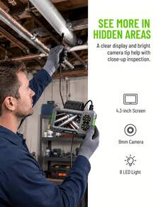 Inspection Endoscope Camera With Light,HD Borescope,4.3-Inch IPS Screen,Type-C Rechargeable,Adjustable LED Light,With Magnet, Hook, Side-View Mirror, Flexible Snake-Style,For Pipe Inspection, Auto Maintenance, HVAC, Automotive Diagnostics - Endoscope - View 6