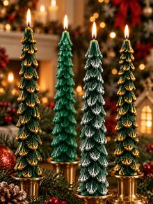 Set Lilin Berbentuk Pohon Natal, Lilin Kerucut Berbentuk Pohon Hijau, Lilin Pilar Berpilin, Lilin Dekoratif Lilin Kedelai, Cocok untuk Dekorasi Rumah Natal, Dekorasi Meja, Pengaturan Pesta Liburan, Pemberian Hadiah - hijau - View 4