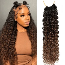 VALLBEST Boho Braids Miracle Knots Hair Human Crochet Hair Water Wave 18 Inch 120g Ombre Feather Crochet Human Hair For Women Pre-Separated Invisible Wet And Way Crochet Hair Extensions 1B/4# - Multicolor - View 1