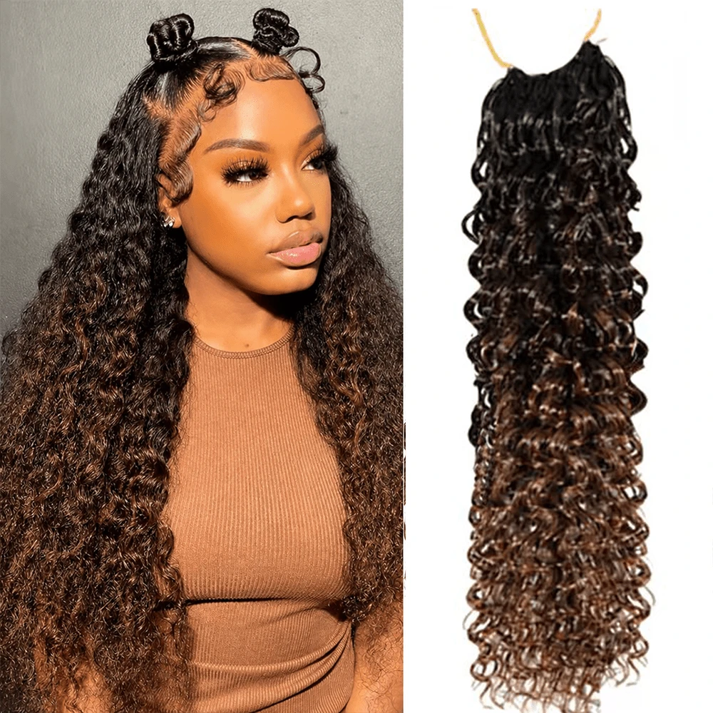 VALLBEST Boho Braids Miracle Knots Hair Human Crochet Hair Water Wave 18 Inch 120g Ombre Feather Crochet Human Hair For Women Pre-Separated Invisible Wet And Way Crochet Hair Extensions 1B/4# - Multicolor - View 1