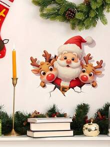 1 miếng nhãn dán tường 3D hình ông già Noel và tuần lộc trang trí lối vào phòng khách trong nhà dịp lễ, tự dính - Một cỡ - Xem 4