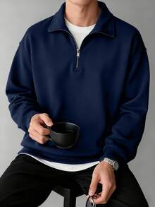 Men's Fashionable Street Style Casual Printed Zip-Up Hooded Sweatshirt, Autumn/Winter - Navy Blue - View 2