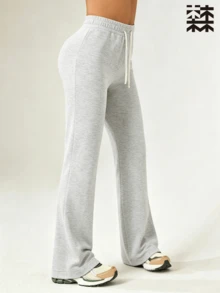 mulinsen Women's Flared Leg Sweatpants, Elastic Drawstring Draping Slimming, Daily Commute Sports Jogging - Black - View 5