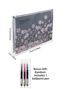 1 Set Transparent Waterproof Zipper File Folder A4 Size Pink Cherry Blossom Pattern Suitable For Office, Home, Travel And Other Occasions Stationery Supplies School Supplies Back To School Essentials Adult Stationery Set Utilies Colares - Sets - View 11