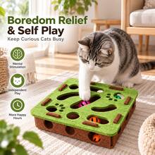 AOSHA Interactive Cat Puzzle Maze Toy With 3 Bell Balls, Felt Hunting & Pawing Enrichment Toy For Indoor Cats, Multi-Hole Boredom Relief Self-Play Toy For Kittens & Adult Cats - View 6