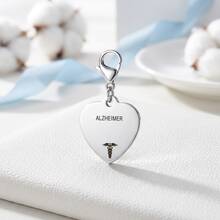 1pc Diabetes Medical Alert Heart Pendant Stainless Steel Lobster Claw Keychain, For Emergency Identification - Multicolor - View 1