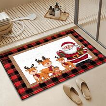 1pc Soft Faux Cashmere Material Floor Mat, Christmas Cartoon Santa Claus & Reindeer Pattern, Plaid Decor Non-Slip Mat, Suitable For Kitchen, Bathroom, Entrance, Bedroom Door, Multi-Scene Use Anti-Slip Floor Mat, Room Decor, Holiday Gift - Multicolor - View 5