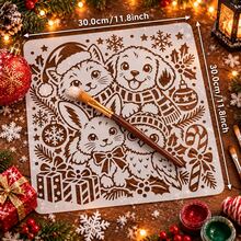 Christmas Animal Stencil Set, Reusable PET Festive Holiday Painting Stencils, Xmas Cat Dog Rabbit Owl Hollow Template With Snowflake Gift Ornament Motifs, For Wall, Canvas, Fabric, Home Decoration, DIY Art Craft Projects For Holiday Season Decorating - Sets - View 3