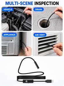 5M Android Endoscope Camera With 6 LED Lights, 7mm Lens, USB Powered Soft Cable, Compatible With Smartphone/PC, OTG Required, Adjustable Height, Suitable For Home, HVAC, Plumbing, Automotive Inspection, Heavy Duty Industrial Endoscope Camera, Phone Endoscope - E310 - View 5