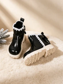 Spring/Autumn New Princess Style Short Leather Boots For Girls, Size 21-32, Non-Slip Wear-Resistant Round Toe Toe-Protection Children's Dress Photo Daily Boots - Black - View 4