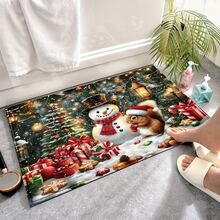 1件裝柔軟仿羊絨材質地墊，聖誕雪人家庭裝飾地毯，防滑底設計，適用於廚房、浴室、玄關、臥室門口，居家裝飾柔軟地墊，多場景使用防滑地毯，房間裝飾，節日禮物 - 彩色 - 查看 7
