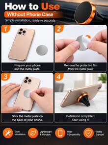 4pcs Aluminum Alloy Magnetic Car Phone Holder, Air Vent Clip Mount, 360° Rotating Universal Navigation Stand, Hands-Free Phone Mount, Car Accessories, Daily Commute, Road Trip, Autumn Travel, Halloween, Cyber Monday, Holiday Gift - Multicolor - View 6