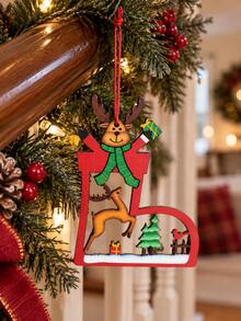 1pc Reindeer Hanging Ornament Red Green Rustic Farmhouse Holiday Tree Pendant With Deer Gift Pine Tree Design For Christmas Tree Door Knob Fireplace Garland Window Party Home Decor Winter Seasonal Gifting - Style - E - View 6
