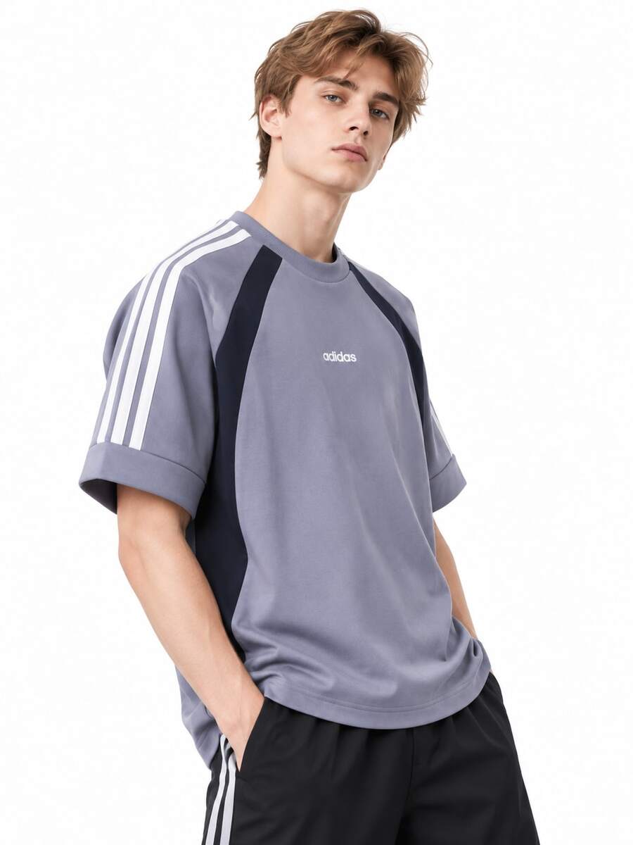 Adidas Men's Summer Sports Casual Versatile Comfortable Short Sleeve T-Shirt - Purple/Black - View 1