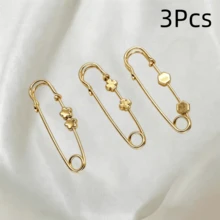 3/4/6Pcs Vintage Brooch Set, Gold Quilted Pins, Retro Style Brooches, Adjustable Waist Safety Pins, For Dress And Jeans Clothing Decoration - Multicolor - View 15