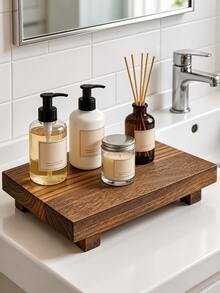 Wooden Base Display Stand, Suitable For Bathroom, Kitchen Sink, Soap Dish, Candle Holder, Plant Stand, Farmhouse Style Bathroom And Kitchen Decor, Home Bathroom Decor, Bathroom Storage, Autumn Decor, Back To School Decor - One Size - View 3