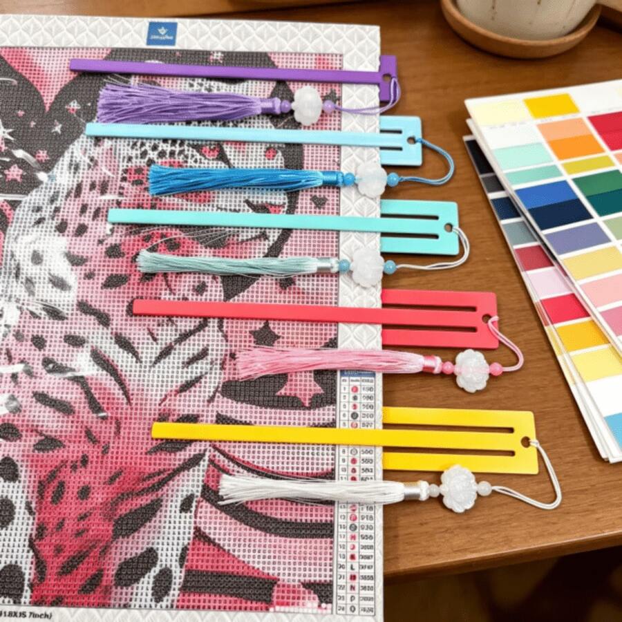 1pc Diamond Painting Positioning Ruler, Tassel Bookmark, Diamond Canvas Storage, Fixed Release Paper, Essential DIY Tools For Diamond Painting, Perfect Gift For Family And Friends On Holidays