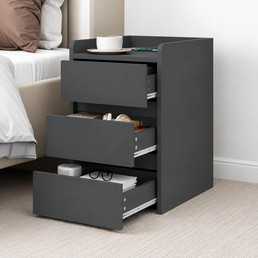 Yitahome Bedside Table With 3 Drawers, Nightstand End Table, Water-Resistant Storage Side Table, 35x40x59cm - Grey - View 1
