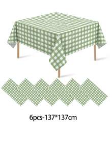 1/6/12PCS-137*274cm Green And White Plastic Plaid Tablecloth, Decorative Disposable Green Plaid Tablecloth, Suitable For Picnic, Farm, Birthday, Wedding Rectangular Tablecloth, Party Tablecloth - Green Rat Tail - View 13
