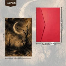 24pcs + 1 Red Envelope Mysterious Gothic Halloween Postcards, Dark Vintage Elements, Printed With "Stay Spooky" Text, Suitable For Friends' Halloween Dark Aesthetic Stationery Set - Sets - View 3