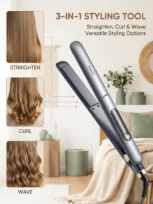 SOKANY-1924 3-In-1 Wet & Dry Hair Straightener & Curler Ceramic Flat Iron Adjustable Temperature Hair Styling Clamp Dual Function Straightening & Curling Clip Suitable For Home & Salon Use - UK Plug(220-240V) - View 1