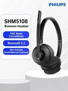 PHILIPS Headset Nirkabel Over-Ear SHM5108 dengan Bluetooth 5.3 Peredam Kebisingan, untuk Layanan Pelanggan Call Center/Agen Telemarketing, Komputer/Telepon Rumah, Kelas Online, Konferensi, dan Lainnya. - View 1