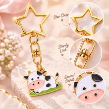 1/4pcs Cute Cow Keychain, Star-Shaped Buckle Design, Colorful Bag Pendant Charm, Suitable For Handbags, Backpacks, Keys And Zipper Decoration, Christmas Holiday Small Gift - Quantity - View 9