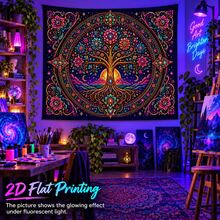 2D Flat Pattern, 1pc, Tree Of Life Tapestry, Vintage Mandala Design, Tree Of Life, Sun, Moon, Flowers, Starry Sky Pattern, Glows Under Fluorescent Light, Suitable For Wall Decor, Hanging, Bedroom Backdrop Or Party Decoration - Multicolor - View 13