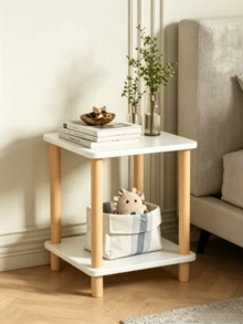 2-Tier Wooden Side Table - Sofa End Table / Coffee Table / Nightstand, Natural Wood Legs, With Lower Storage Shelf, Large Storage Space, Easy To Assemble, Suitable For Living Room, Bedroom, Beside Sofa, For Placing Books, Cups And Decorations - Multiple Specifications - View 5