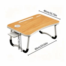 1pc Wood Grain Folding Bed Desk, With Cup Slot, Card Slot And Non-Slip Table Legs, Foldable Lazy Laptop Desk For Reading And Working In Bed, Suitable For Dorm Study, Watching Videos And Working In Bed - Multicolor - View 7