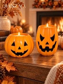 1pc Halloween Jack-O'-Lantern Pumpkin Candle Holder, Orange Smiling Face Pillar Candle Stand, Spooky Fall Holiday Table Mantel Decor, Halloween Party Home Ornament - Pumpkin Candle Holder - View 8