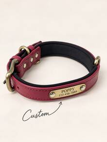 Personalized PU Leather Dog Collar, Ideal Gift For Pets, Family, Friends And Pet Lovers, Pet Collar, Christmas Gift, Dog Mom Gift - Red - View 11