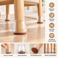 Silicone Chair Leg Caps With Felt Lining, Non-Slip, Noise-Reducing, 8pcs/16pcs/24pcs Optional Sizes, Transparent Silicone Material, Floor Protector. Suitable For Kitchen, Bedroom, Living Room - Transparent and Light Brown - View 1