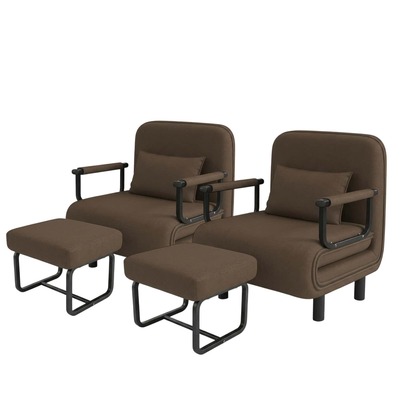 Canapé-lit convertible 2 pièces avec 2 poufs, dossier réglable en 5 positions, polyvalent comme fauteuil ou lit, disponible en 7 couleurs, lit d'appoint gain de place