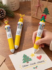 4pcs Christmas Theme 12-Color Ballpoint Pens With Santa Claus, Reindeer And Other Designs, Suitable For Students' Daily Writing, Party Gifts, Note-Taking, And As Christmas Gifts For Children From Parents - Multicolor - View 7