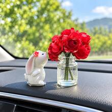 Mini Silk Flower Vase And Floral Bunny Car Decorations, Small Center Console And Dashboard Ornaments For Vehicle Interior Styling, Cute Decorative Accents For Cars And Desktop Displays - One Size - View 7