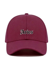 1pc 12 Zodiac Signs Baseball Cap, Retro Gothic Letter Print Red Dad Hat,Adjustable Unisex Casual Hat, Ideal Festival Party Daily Accessory ‑Lover Gift - Burgundy - View 7