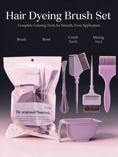 4pcs Hair Dyeing Set, Includes Double-Sided Flip Comb Brush, Application Scraper, Mixing Bowl With Soft Handle, Complete Tool Kit For Home DIY Hair Coloring And Care, One-Stop Solution For Mixing, Applying And Scraping
